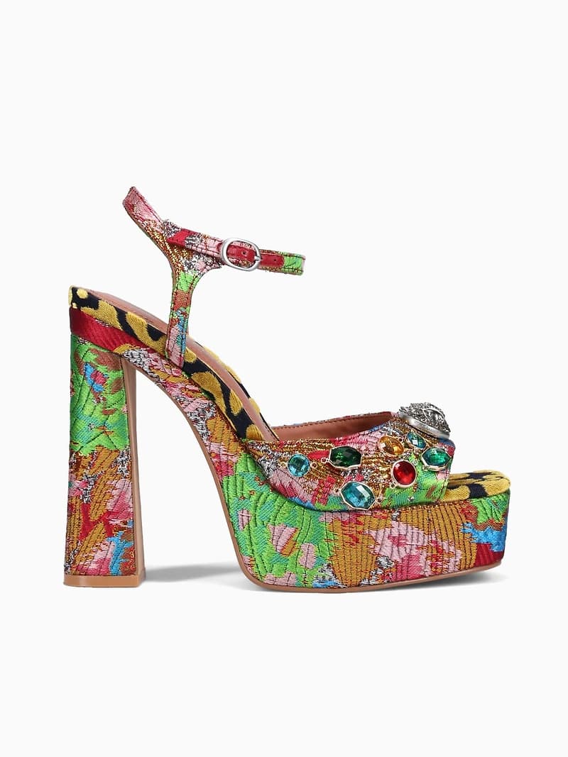 Chelsea Platform Peep Red Combo Fabric